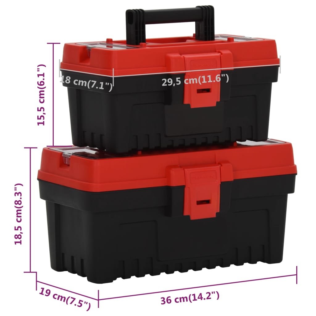 Set Cassette degli Attrezzi 2 pz Nero e Rosso in Polipropilene cod mxl 17598