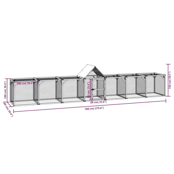 Pollaio 700x100x150 cm in Legno Massello di Pino Impregnato cod mxl 40225