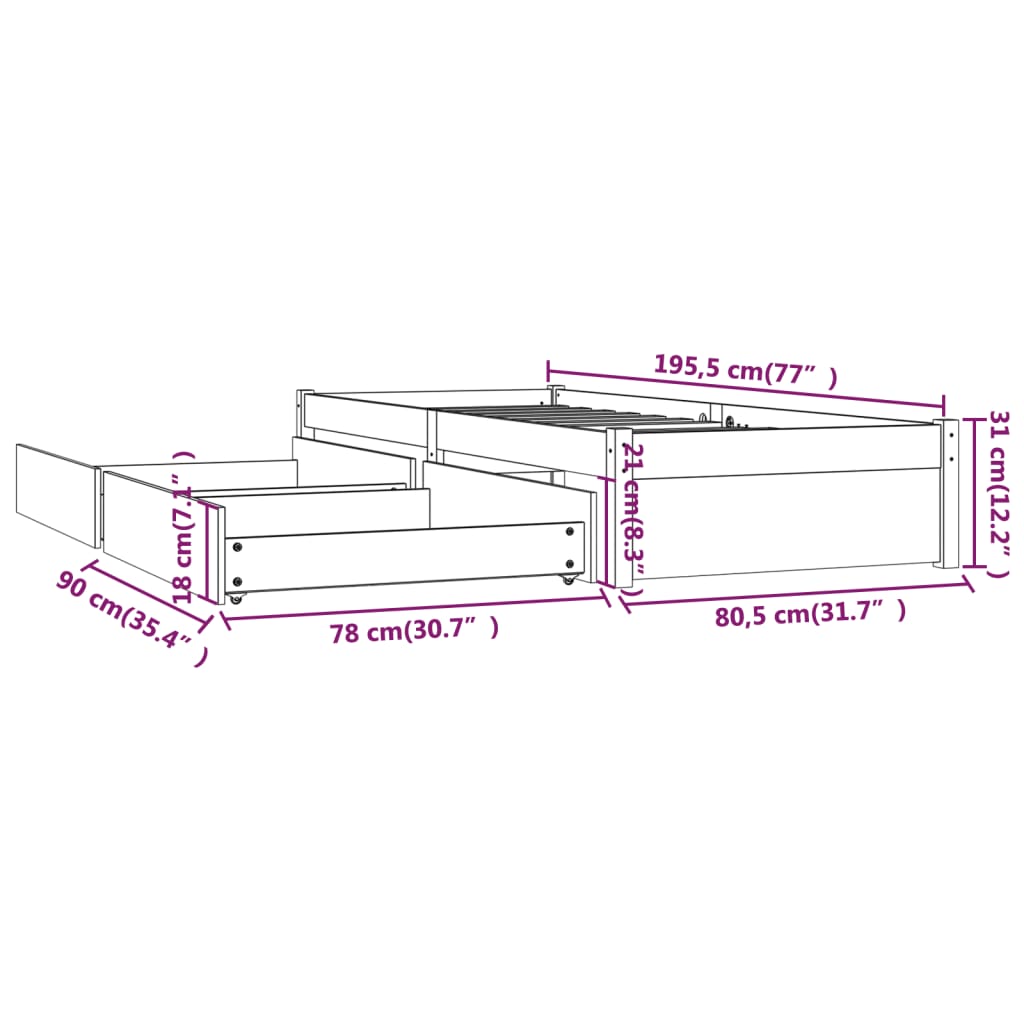 Giroletto con Cassetti 75x190 cm Small Single 3103453