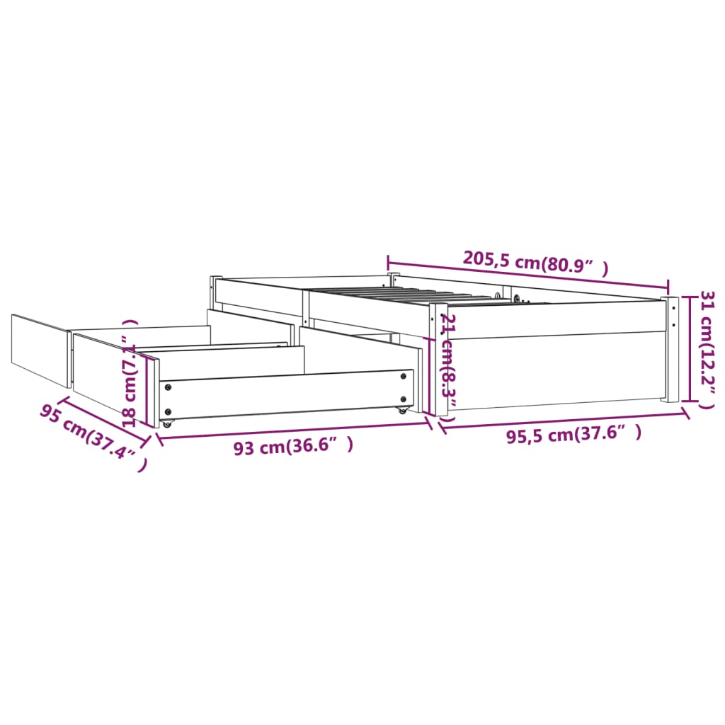 Giroletto con Cassetti Miele 90x200 cm 3103466