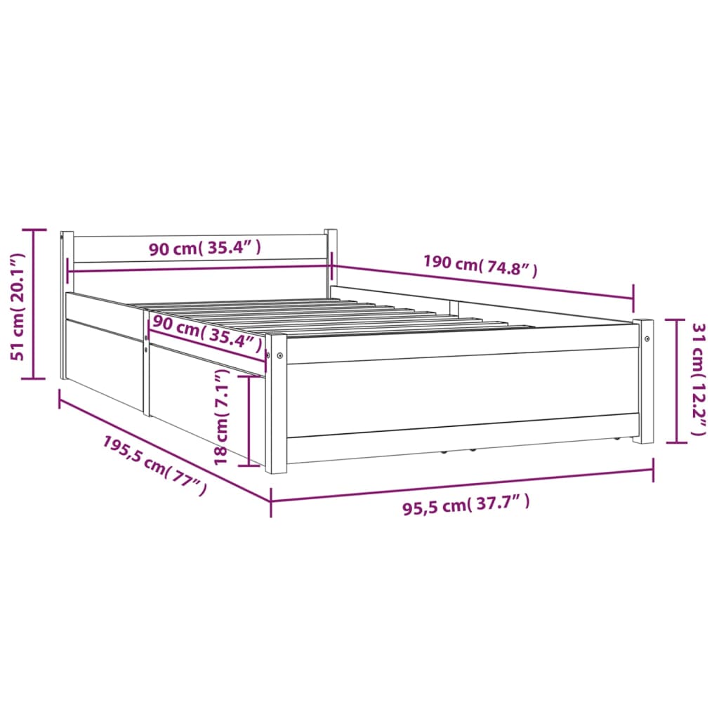 Giroletto con Cassetti 90x190 cm 3FT Single cod mxl 66271