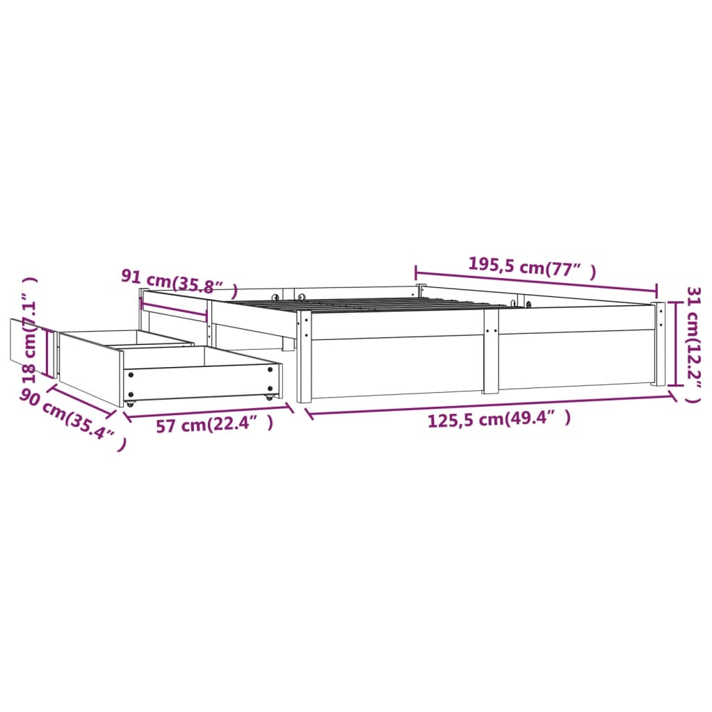 Giroletto con Cassetti 120x190 cm 4FT Small Double cod mxl 64175