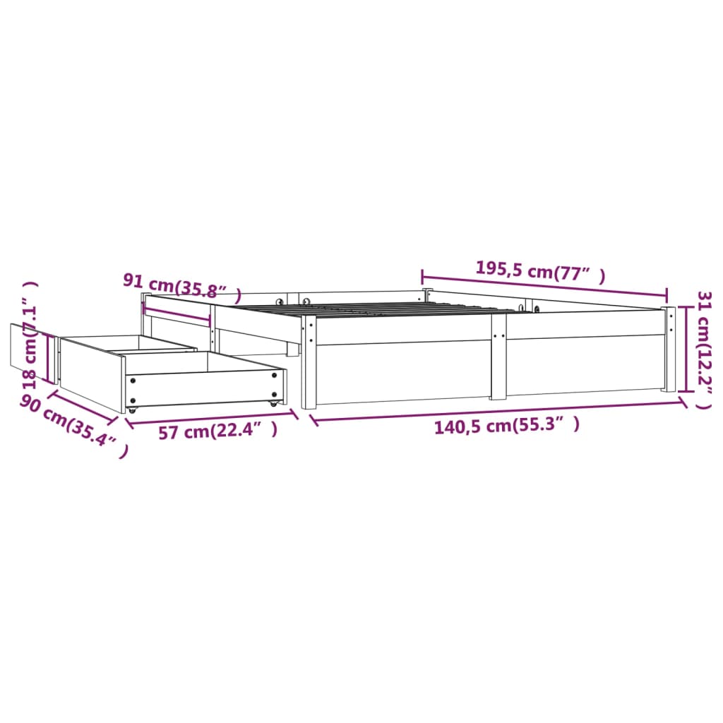 Giroletto con Cassetti 135x190 cm 4FT Double cod mxl 57484