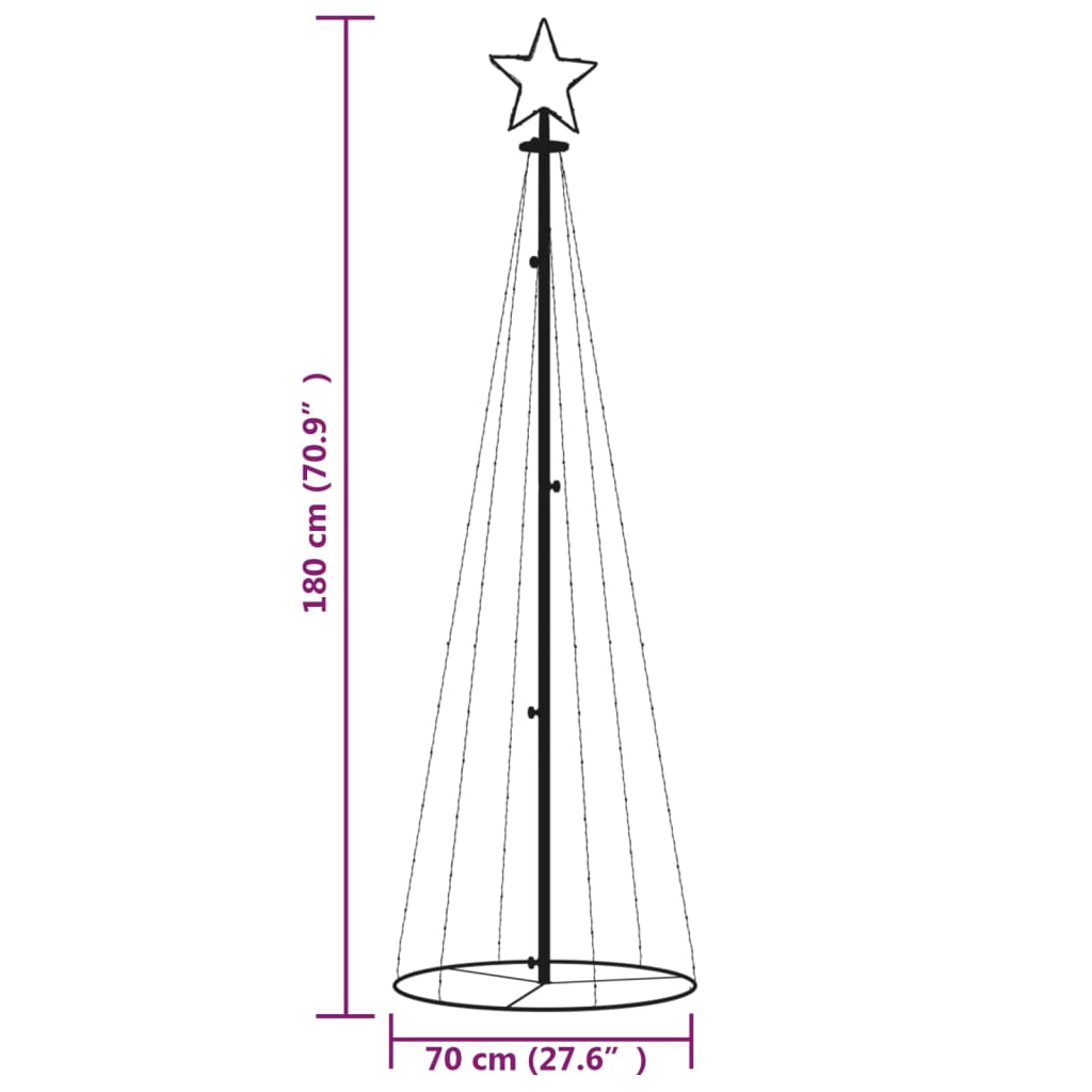 Albero di Natale a Cono Bianco Caldo 108 LED 70x180 cm