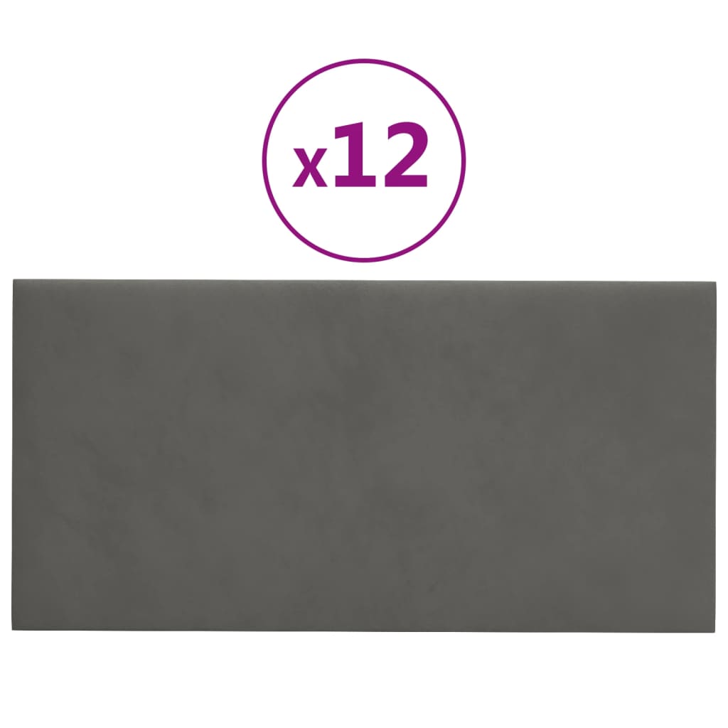 Pannelli Murali 12 pz Grigio Scuro 30x15 cm Velluto 0,54 m² 343780