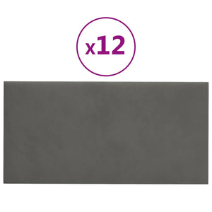 Pannelli Murali 12 pz Grigio Scuro 30x15 cm Velluto 0,54 m² 343780