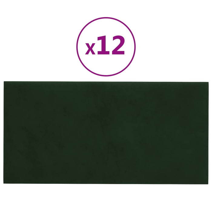 Pannelli Murali 12 pz Verde Scuro 30x15 cm Velluto 0,54 m² 343781