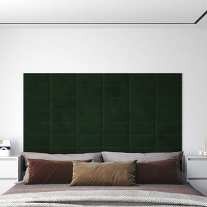 Pannelli Murali 12 pz Verde Scuro 30x15 cm Velluto 0,54 m² 343781