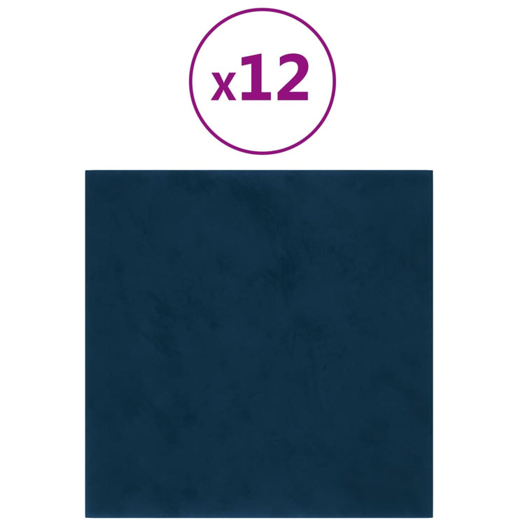 Pannelli Murali 12 pz Blu 30x30 cm Velluto 1,08 m²