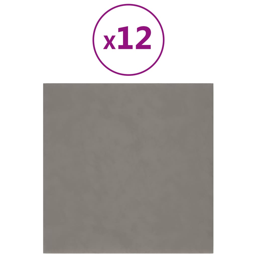 Pannelli Murali 12 pz Grigio Chiaro 30x30 cm in Velluto 1,08 m² 343807