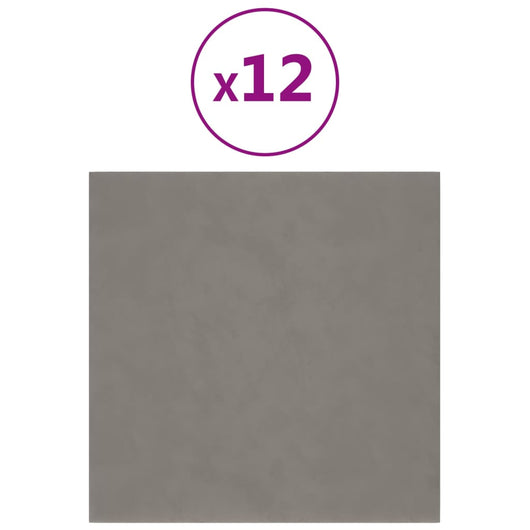 Pannelli Murali 12 pz Grigio Chiaro 30x30 cm Velluto 1,08 m² cod mxl 19671