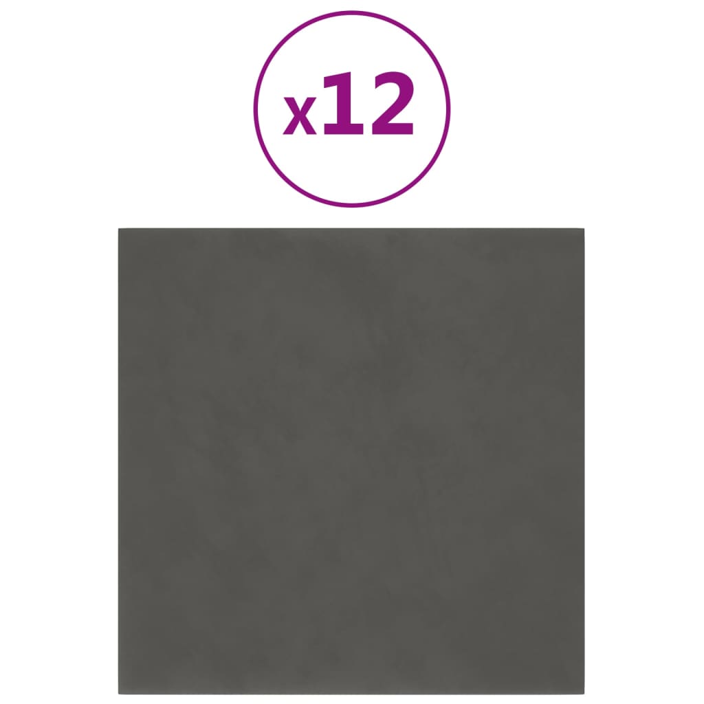 Pannelli Murali 12 pz Grigio Scuro 30x30 cm in Velluto 1,08 m² 343808