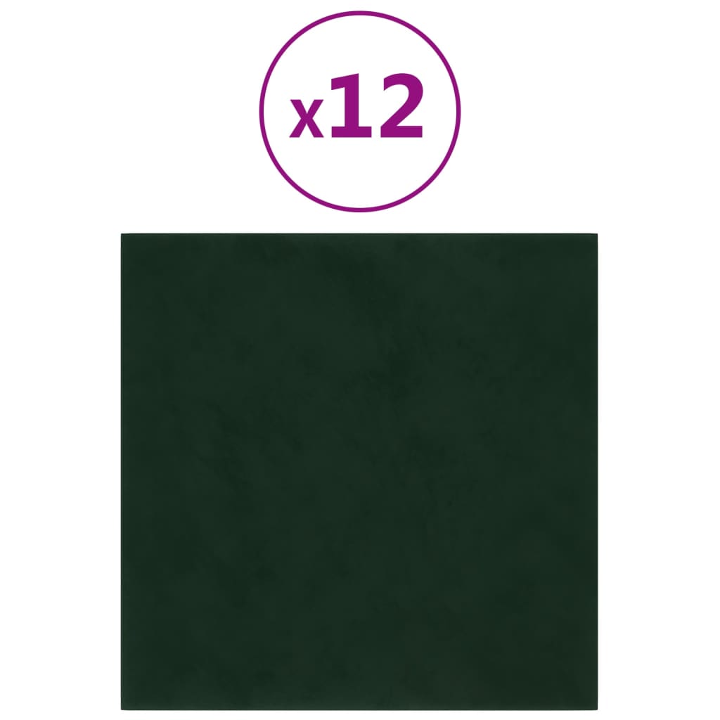 Pannelli Murali 12 pz Verde Scuro 60x15 cm Velluto 1,08 m² 343809