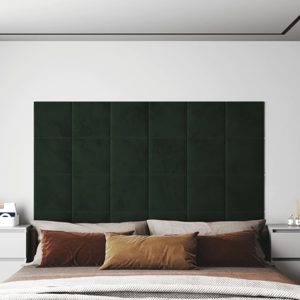 Pannelli Murali 12 pz Verde Scuro 60x15 cm Velluto 1,08 m² 343809