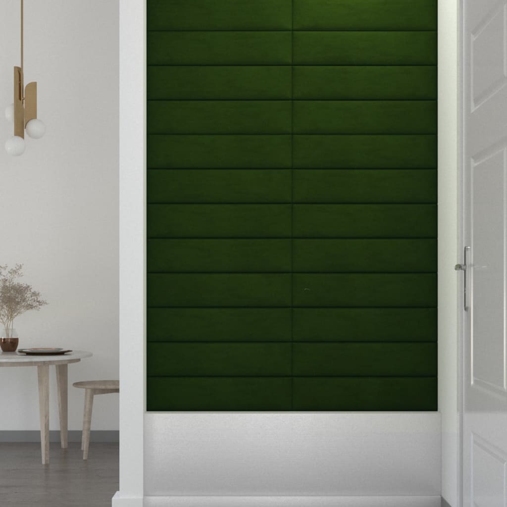 Pannelli Murali 12 pz Verde Scuro 60x15 cm Velluto 1,08 m² 343837