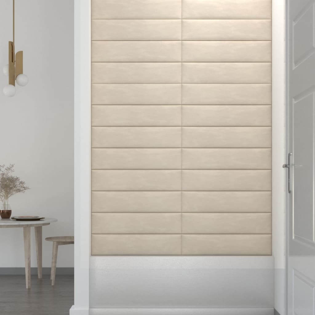 Pannelli Murali 12 pz Crema 60x15 cm Velluto 1,08 m² 343843