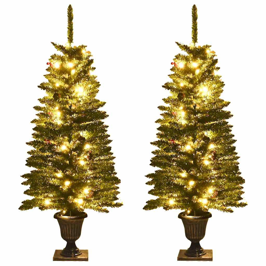 Alberi di Natale Artificiali 2 pz con Corona, Ghirlanda e LED 344648