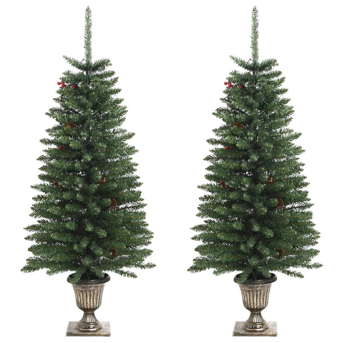 Alberi di Natale Artificiali 2 pz con Corona, Ghirlanda e LED 344648