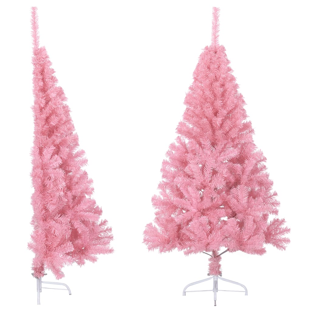 Albero di Natale Artificiale a Metà con Supporto Rosa 120cm PVC 344670