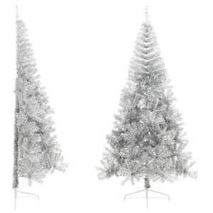 Albero di Natale Artificiale a Metà con Base Argento 210 cm PVC