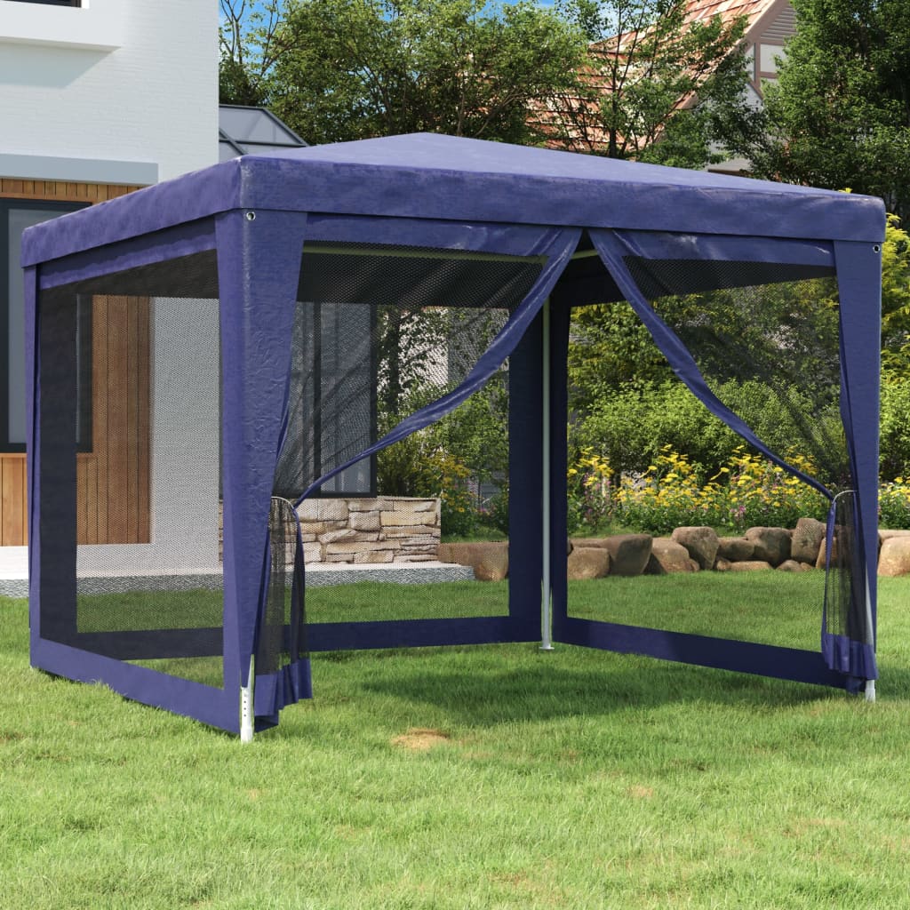 Tenda per Feste con 4 Pareti Laterali in Rete Blu 3x3 m HDPE 319227