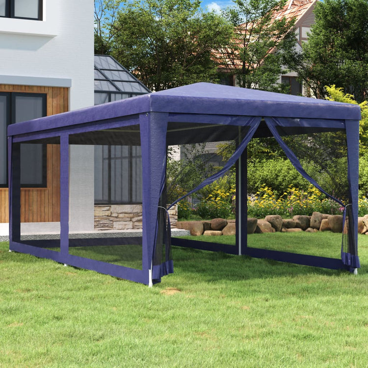 Tenda per Feste con 6 Pareti Laterali in Rete Blu 3x6 m HDPE 319237