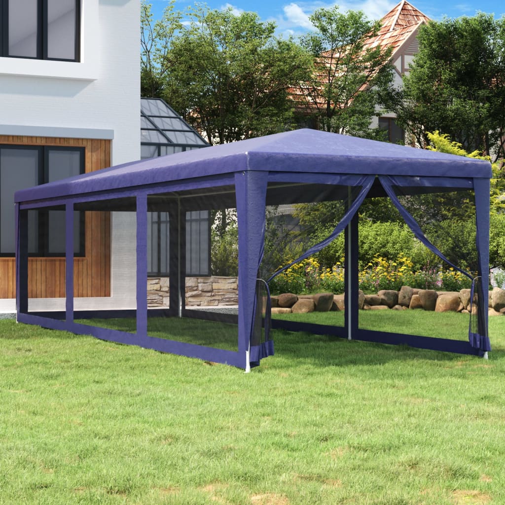 Tenda per Feste con 8 Pareti Laterali in Rete Blu 3x9 m HDPE 319242