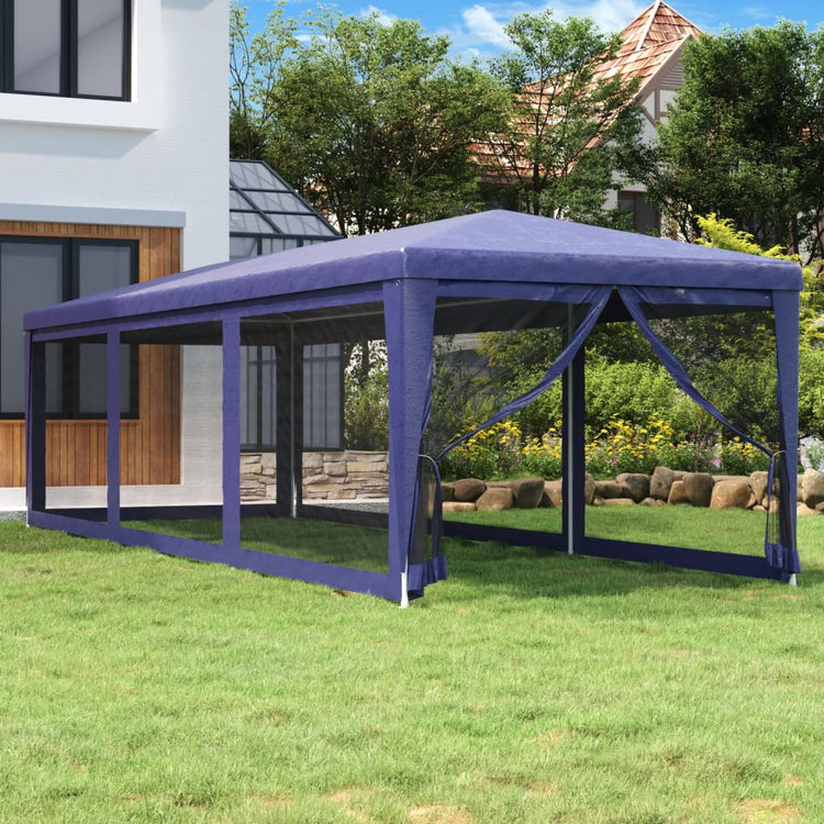 Tenda per Feste con 8 Pareti Laterali in Rete Blu 3x9 m HDPE 319242