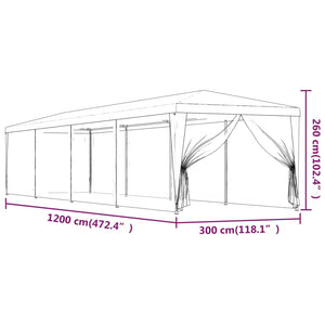 Tenda per Feste con 10 Pareti Laterali in Rete Blu 3x12 m HDPE 319247