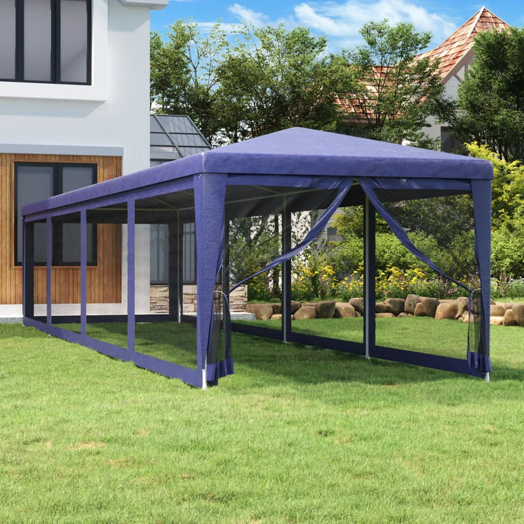 Tenda per Feste con 10 Pareti Laterali in Rete Blu 3x12 m HDPE 319247