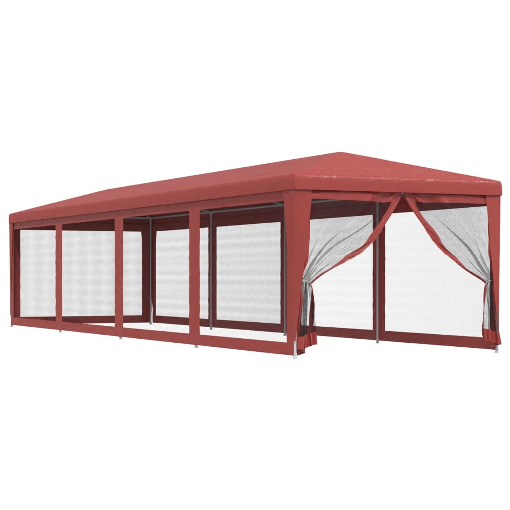 Tenda per Feste con 10 Pareti Laterali in Rete Rosso 3x12m HDPE 319250