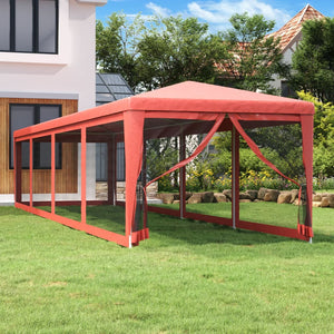 Tenda per Feste con 10 Pareti Laterali in Rete Rosso 3x12m HDPE 319250