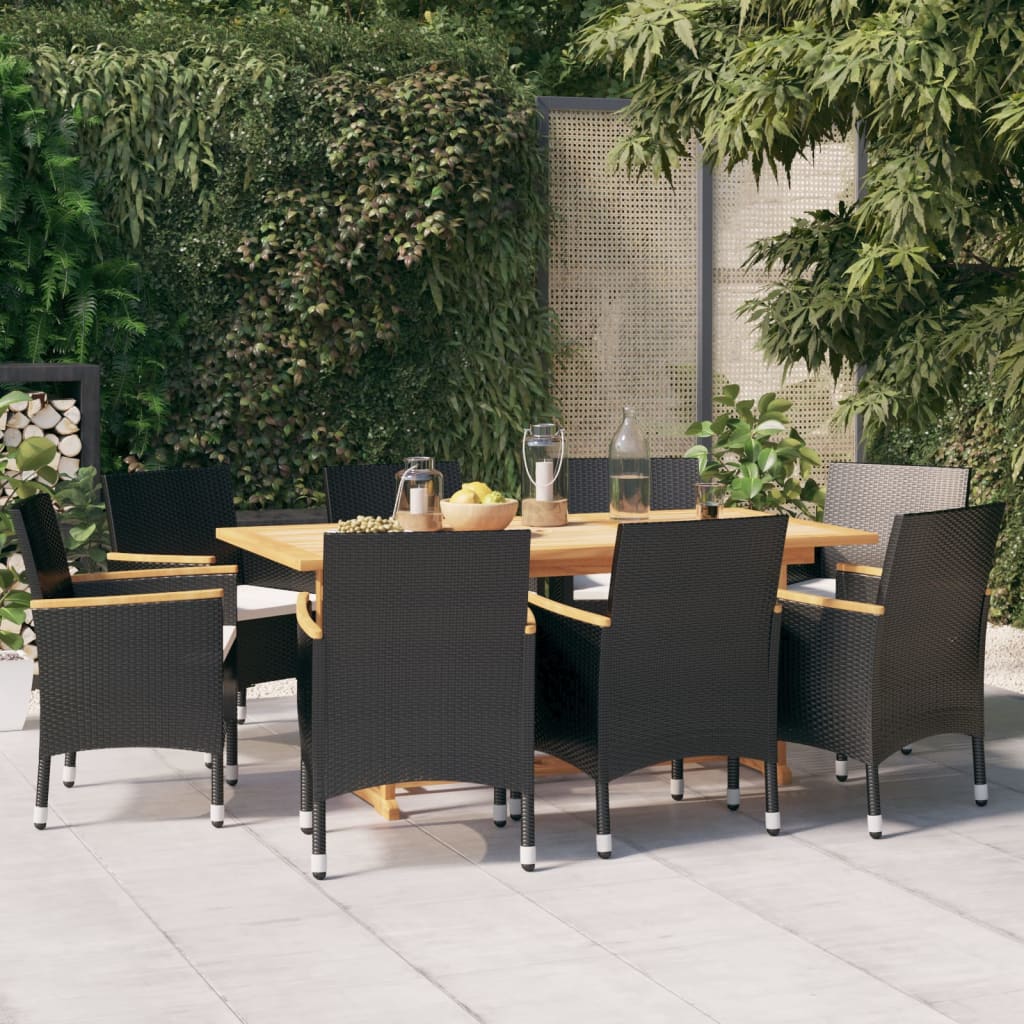 Set da Pranzo per Giardino 9 pz con Cuscini Nero 3103586