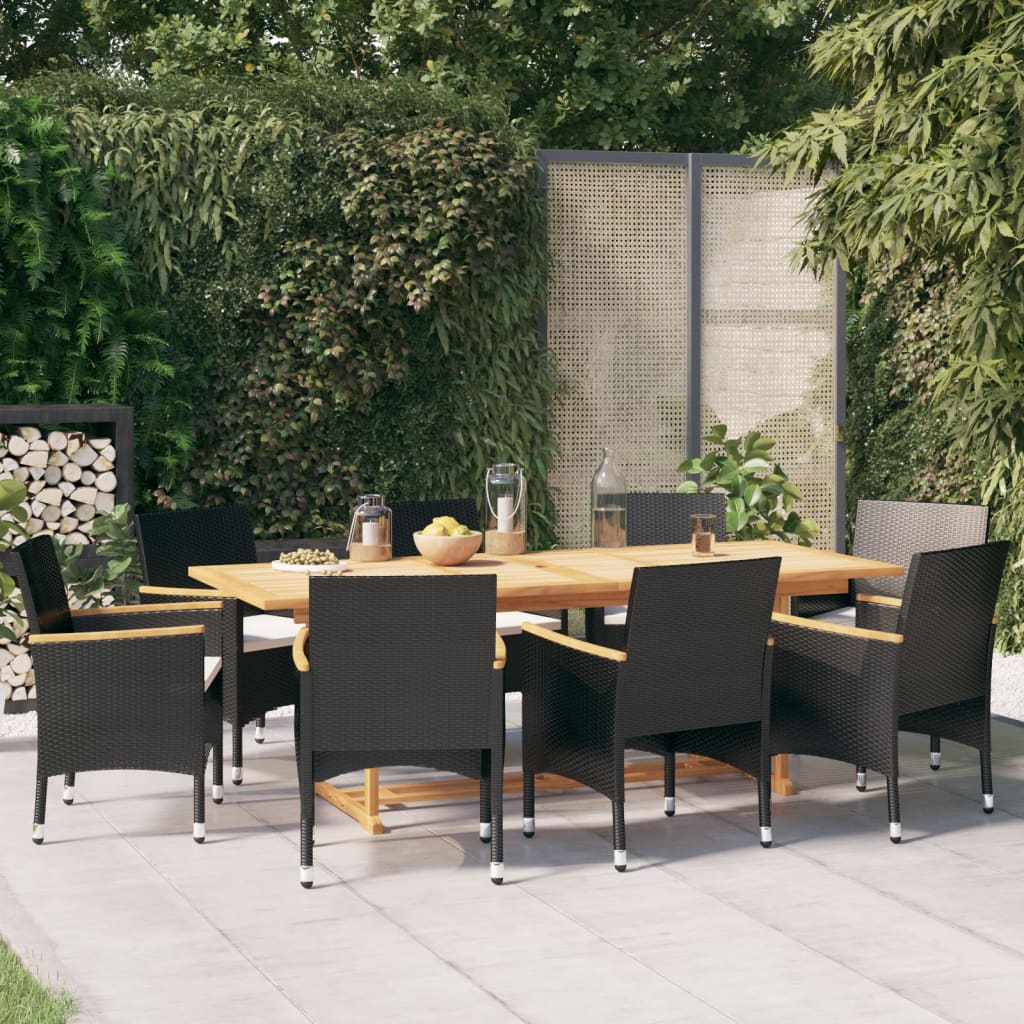 Set da Pranzo per Giardino 9 pz con Cuscini Nero cod mxl 35081