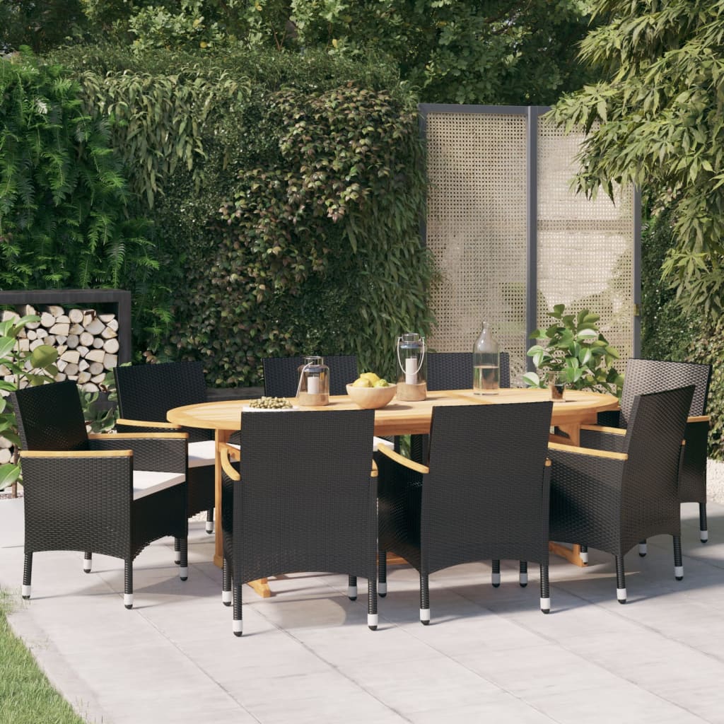 Set da Pranzo per Giardino 9 pz con Cuscini Nero 3103600