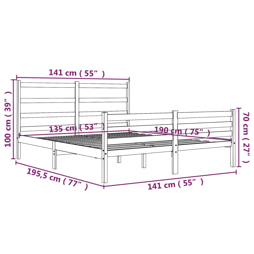 Giroletto Grigio in Legno Massello di Pino 135x190 cm Double 3103690