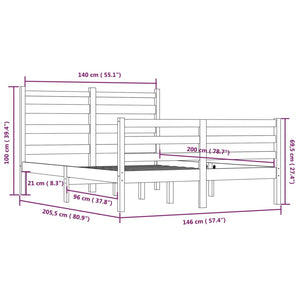 Giroletto in Legno Massello di Pino 140x200 cm Grigio 3103715