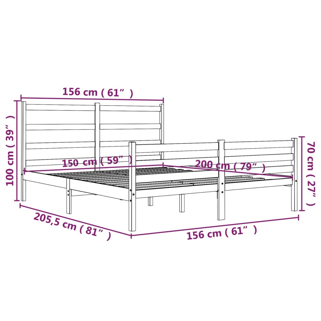 Giroletto in Legno Massello di Pino 150x200 cm 5FT King Size 3103718