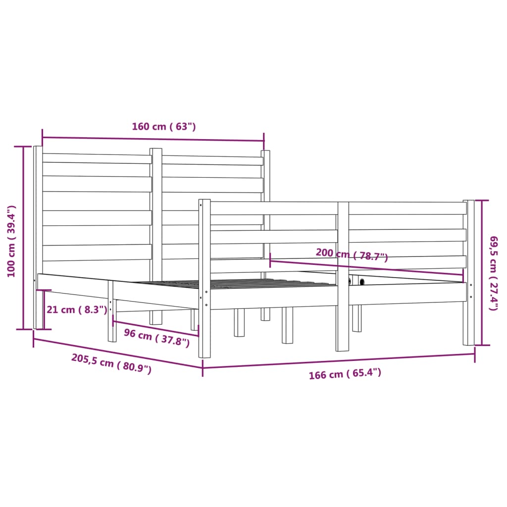 Giroletto in Legno Massello di Pino 160x200 cm Nero 3103727