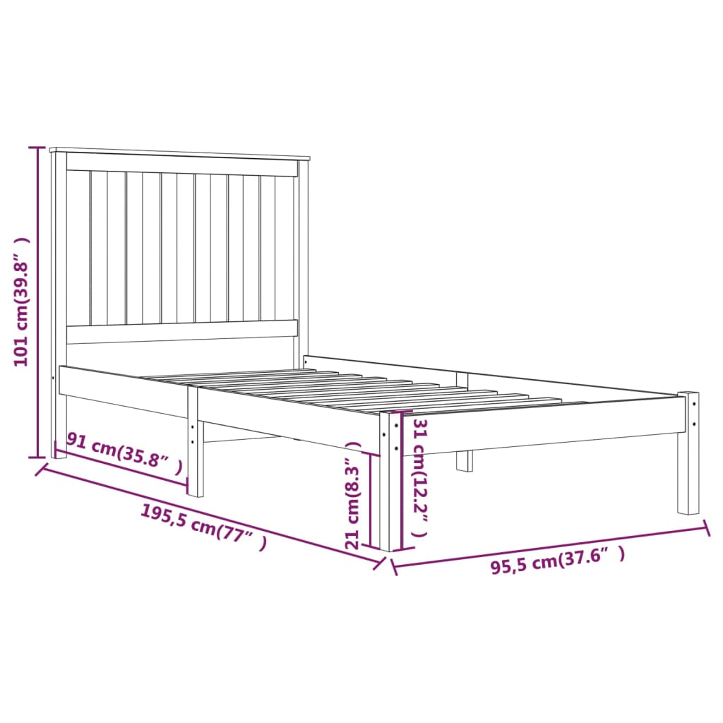 Giroletto Bianco in Legno Massello di Pino 90x190 cm Single 3103809