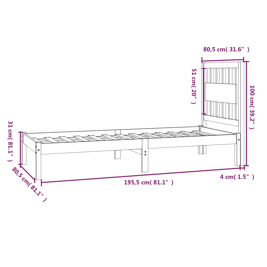 Giroletto in Legno Massello Grigio 75x190 cm Small Single 3103893