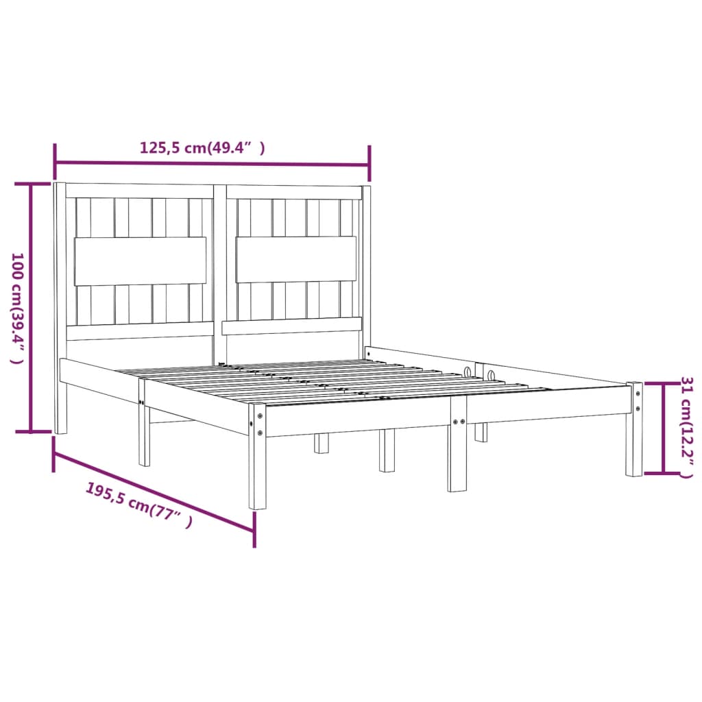 Giroletto in Legno Massello di Pino 120x190 cm 4FT Small Double 3103903