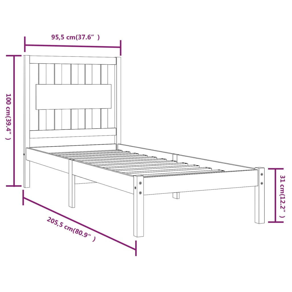 Giroletto Bianco in Legno Massello di Pino 90x200 cm 3103919