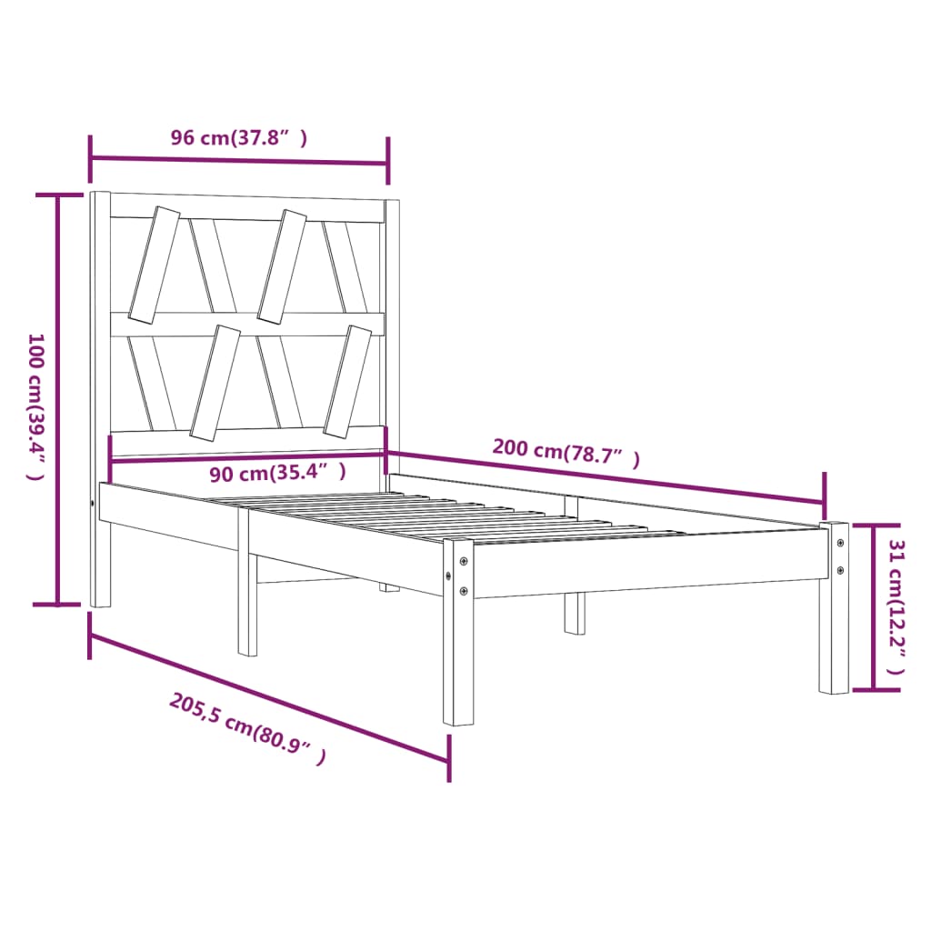 Giroletto Bianco in Legno Massello di Pino 90x200 cm cod mxl 58781