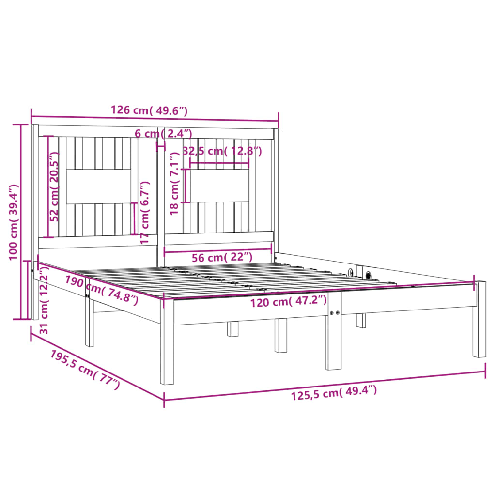 Giroletto in Legno Massello 120x190 cm 4FT Small Double 3104033