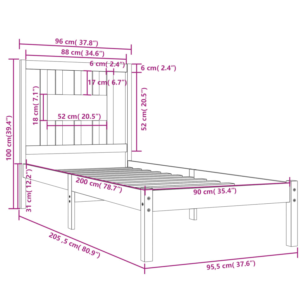 Giroletto in Legno Massello di Pino 90x200 cm cod mxl 54167