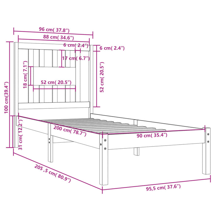 Giroletto in Legno Massello di Pino 90x200 cm cod mxl 54167