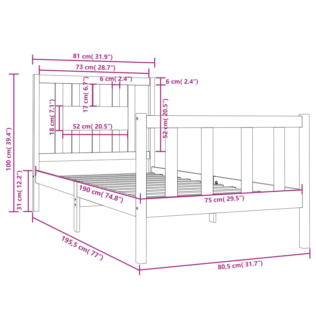 Giroletto in Legno Massello 75x190 cm Small Single 3104088