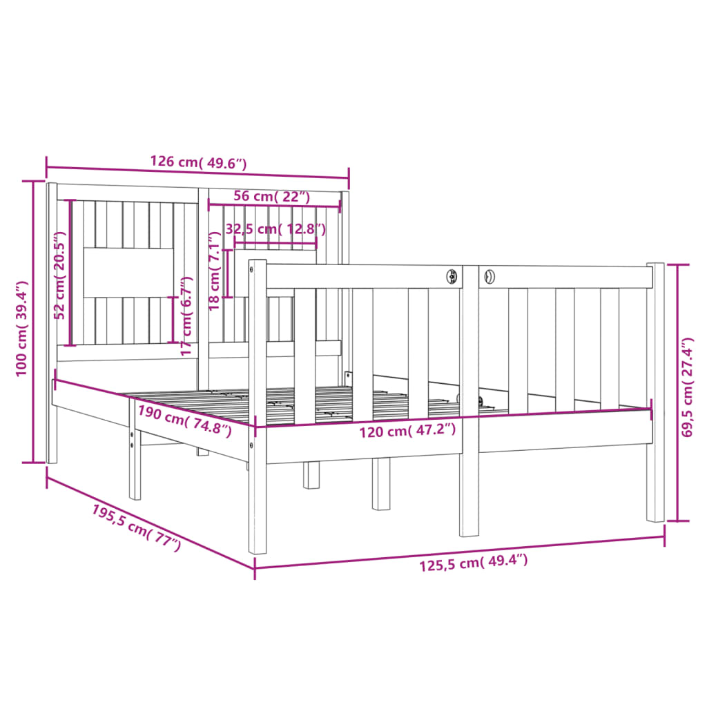 Giroletto Bianco in Legno Massello 120x190 cm Small Double 3104099