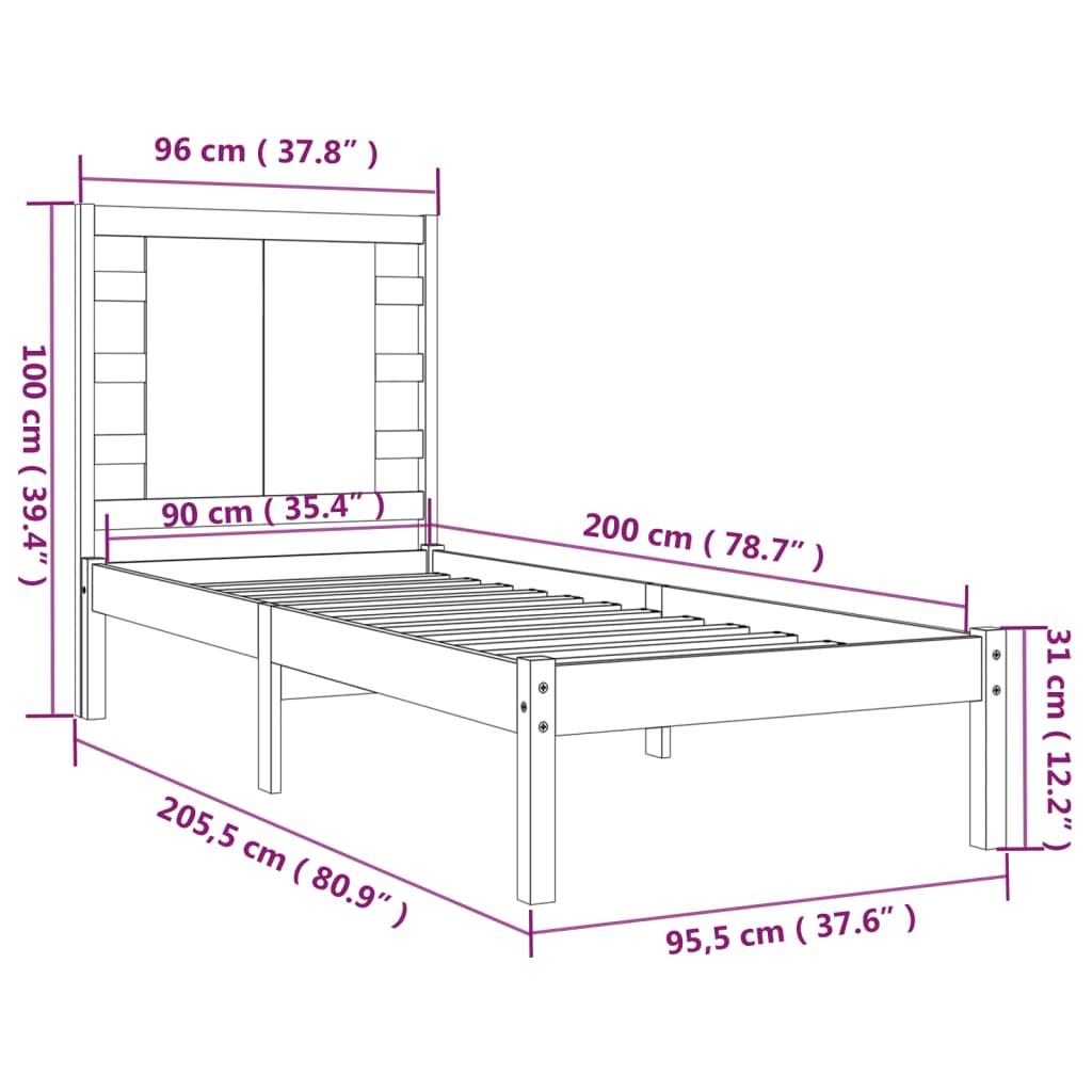 Giroletto in Legno Massello di Pino 90x200 cm 3104203